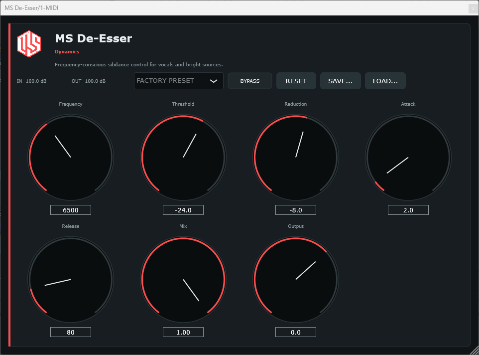 MS De-Esser - Sibilance Control VST3 Plugin
