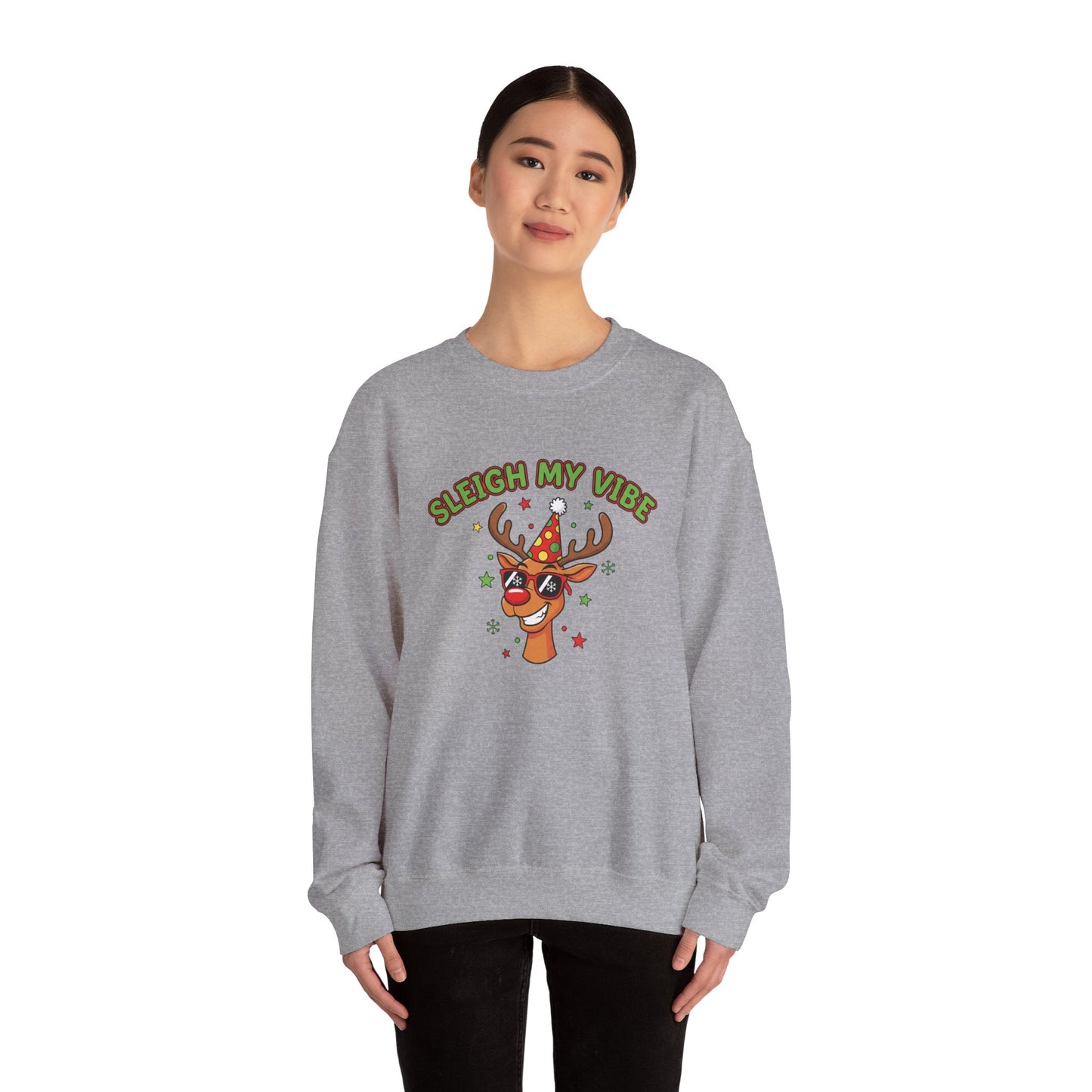 Sleigh My Vibe Reindeer Sweatshirt | ugly Christmas sweater, novelty holiday sweatshirt