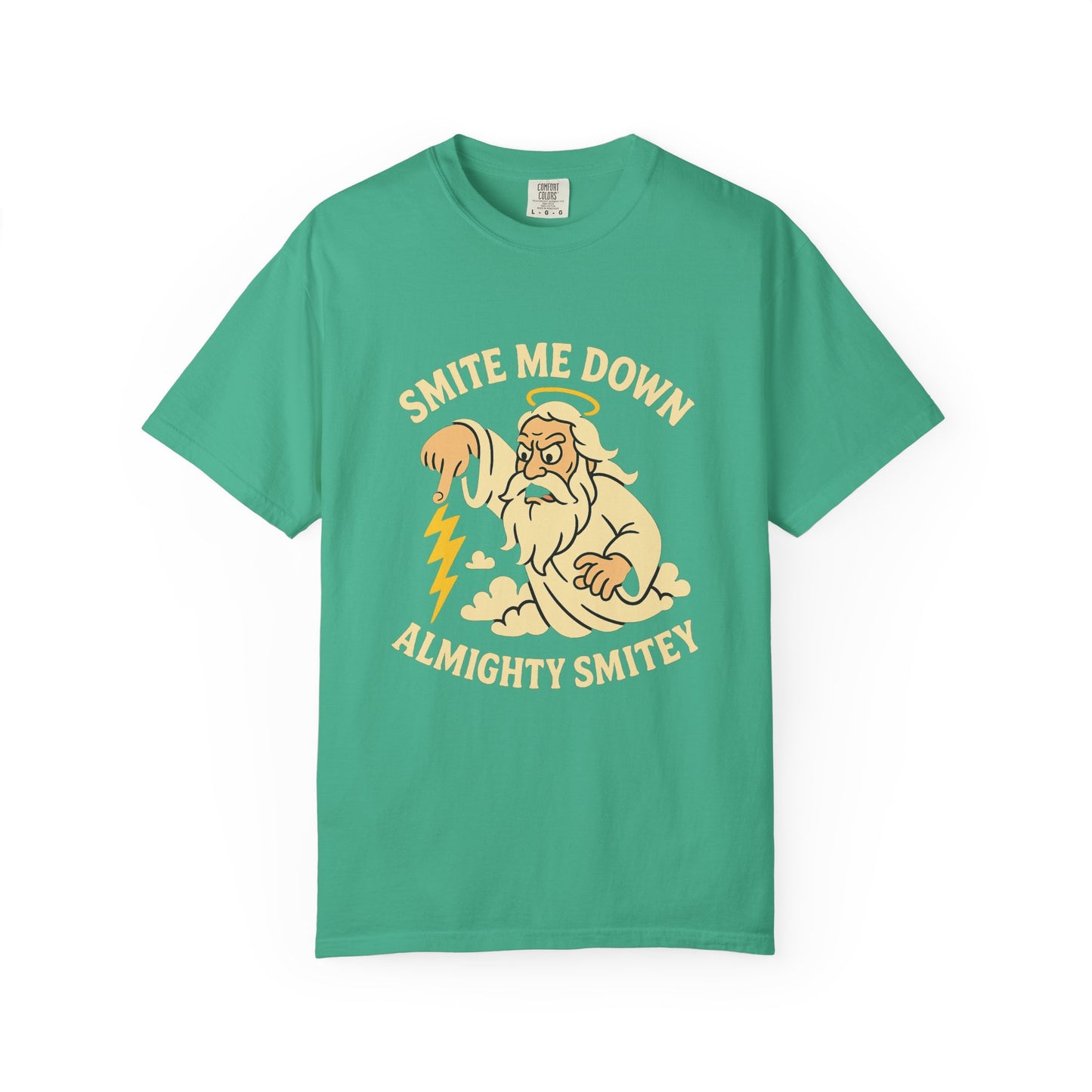 Almighty Smitey T-Shirt — Funny Zeus Cartoon ‘Smite Me Down’ Graphic Tee