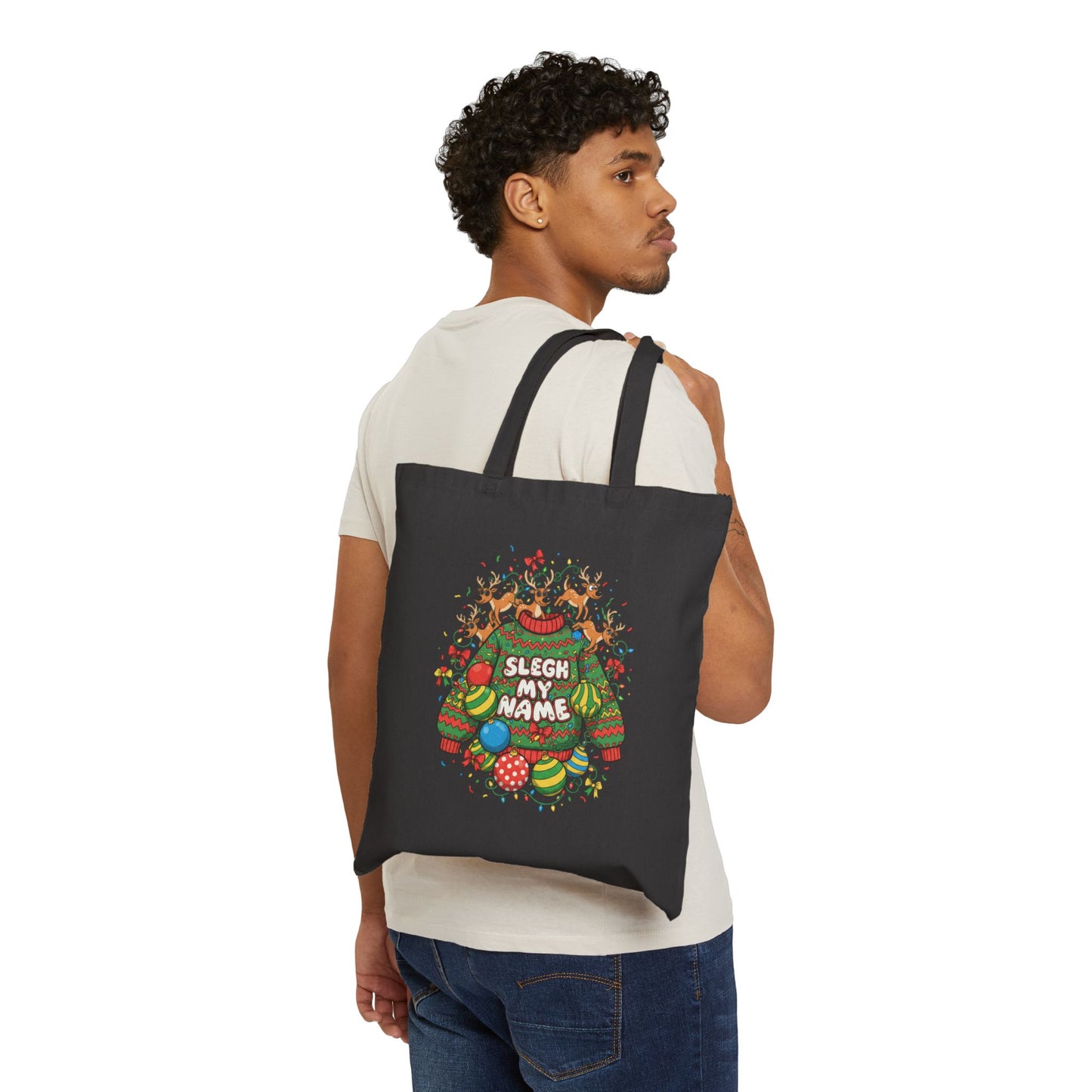 Sleigh My Name funny ugly Christmas sweater tote | ugly party sweatshirt vibe, novelty holiday knit