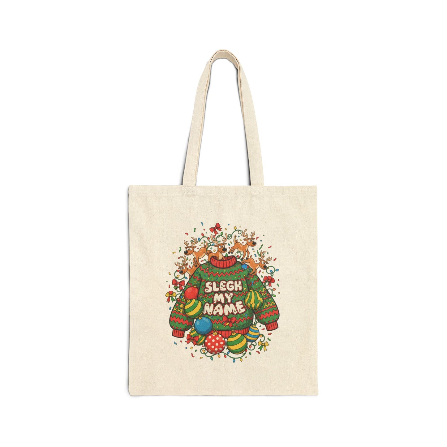 Sleigh My Name funny ugly Christmas sweater tote | ugly party sweatshirt vibe, novelty holiday knit