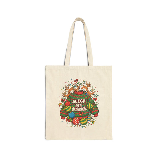 Sleigh My Name funny ugly Christmas sweater tote | ugly party sweatshirt vibe, novelty holiday knit