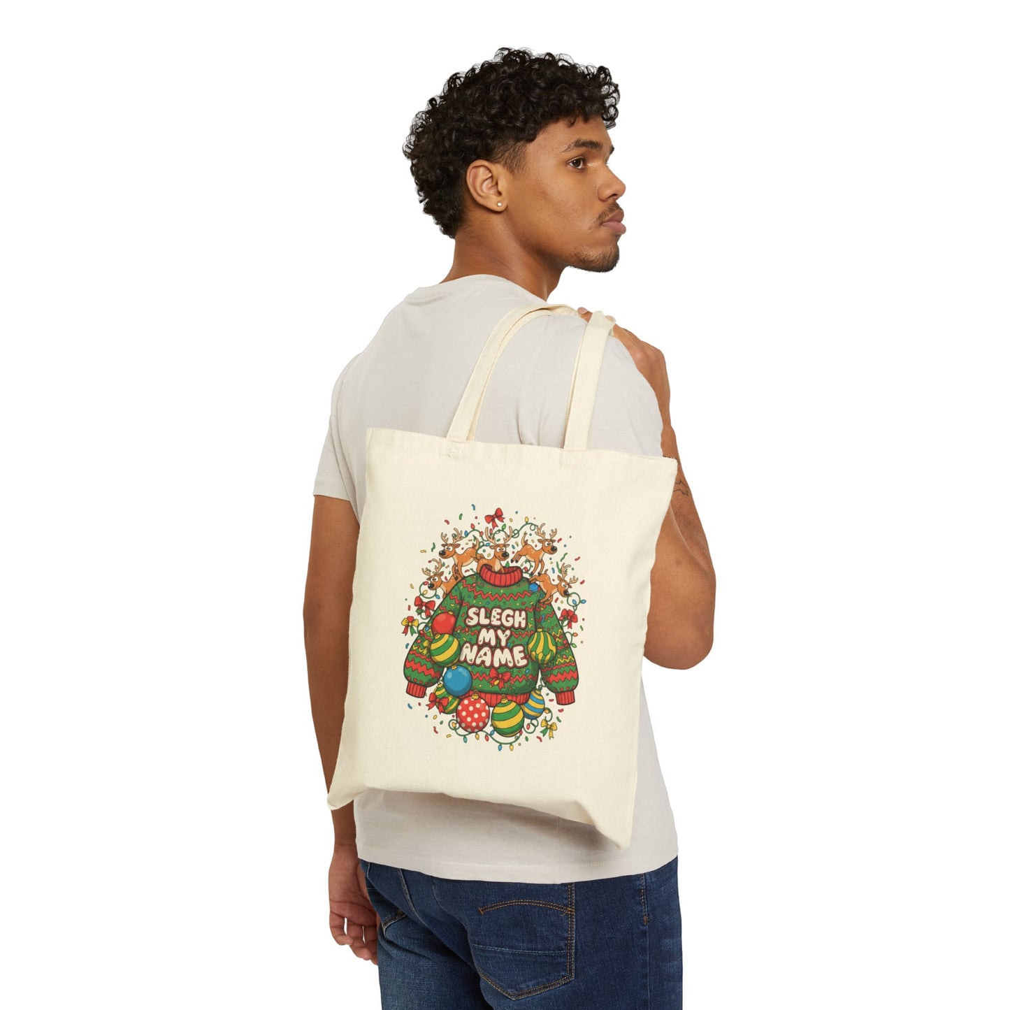 Sleigh My Name funny ugly Christmas sweater tote | ugly party sweatshirt vibe, novelty holiday knit