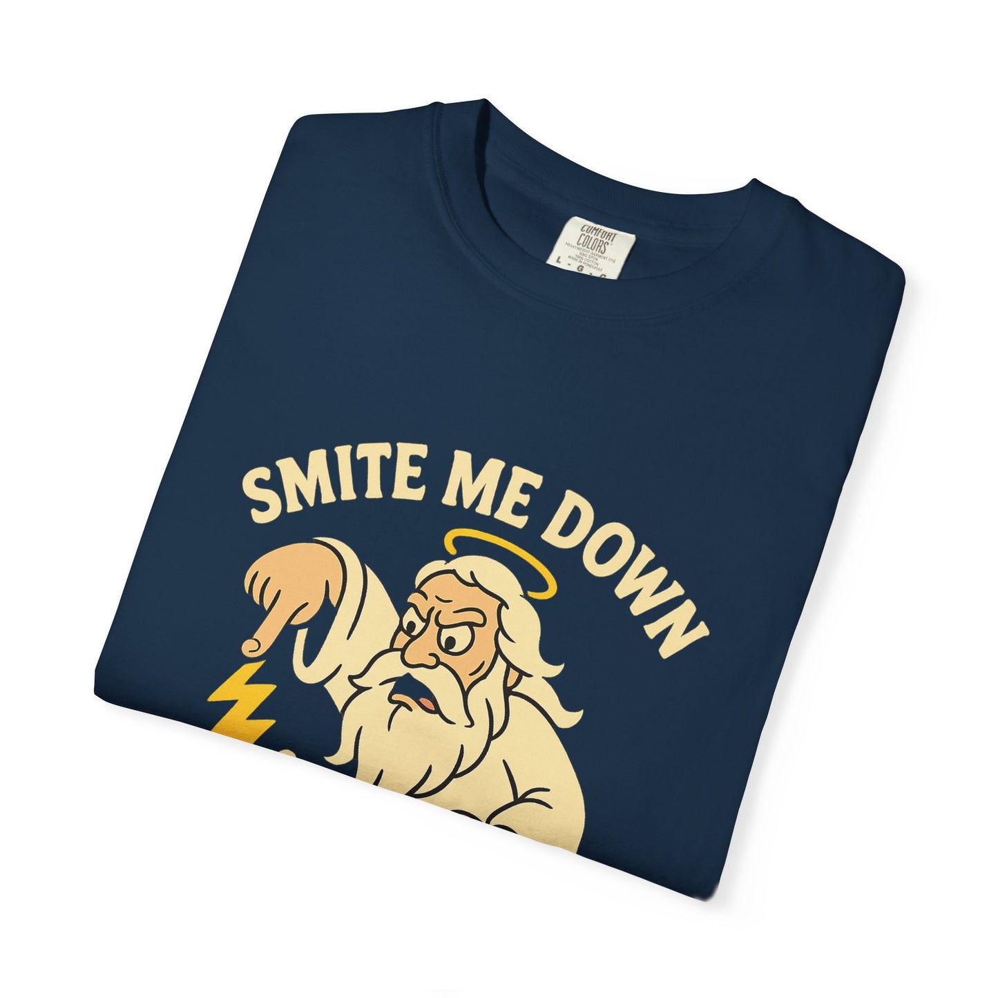 Almighty Smitey T-Shirt — Funny Zeus Cartoon ‘Smite Me Down’ Graphic Tee