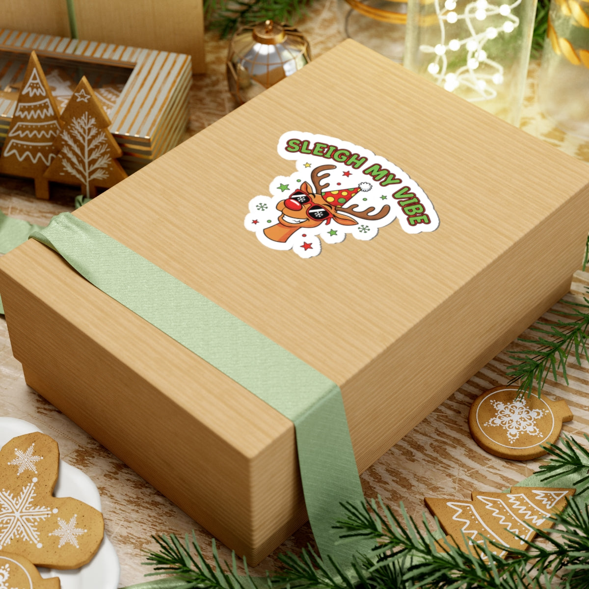 Sleigh My Vibe Reindeer Sticker | ugly Christmas sweater, festive gag decal